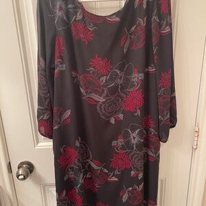 Maurices Gray Sheath Dress with Red Floral Slit Sleeves - size large